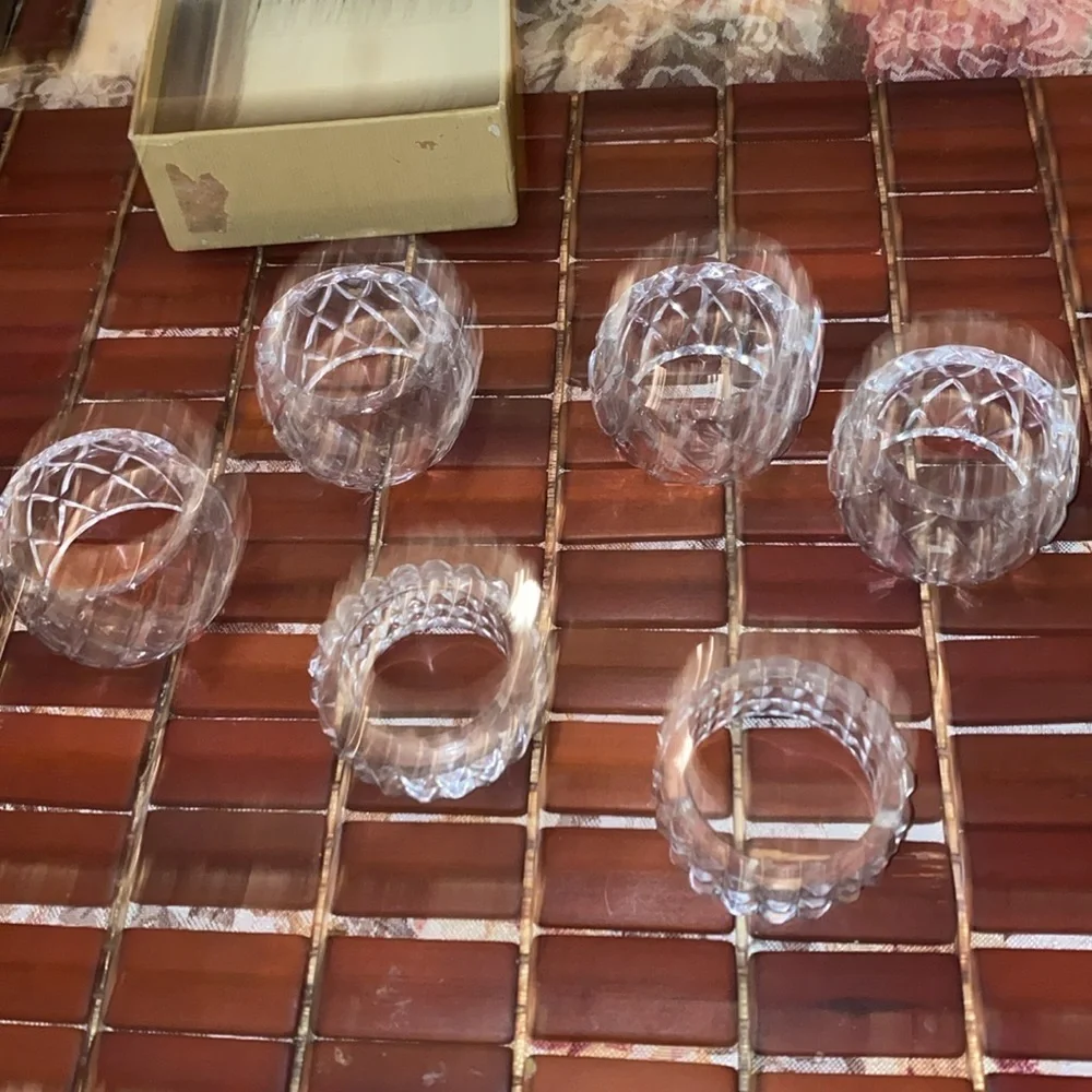 Atlantis Full Lead Crystal Napkin Rings Set Of 6 Vintage Portugal